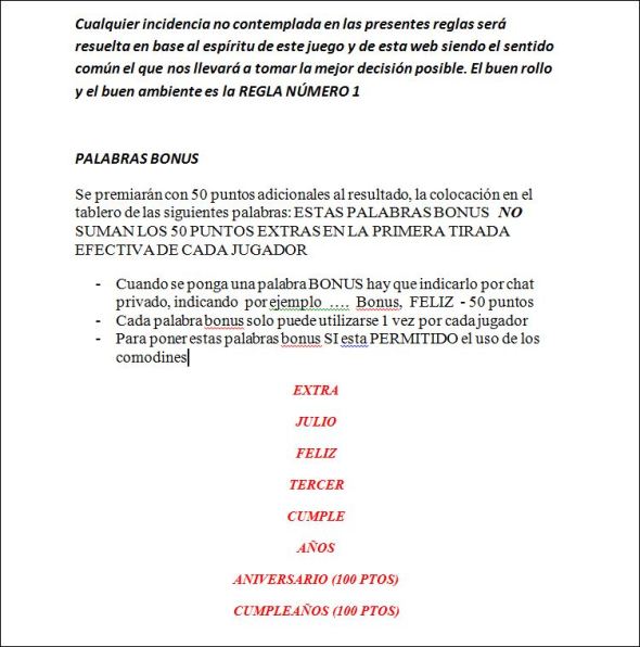 reglas 1 palabras bonus