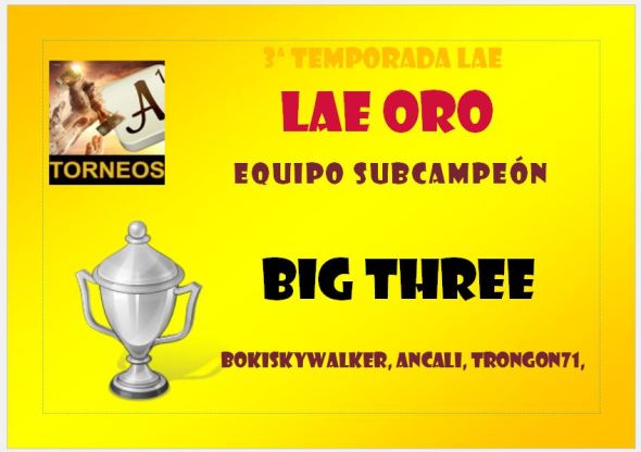 LAE ORO diploma equipo subcampeón